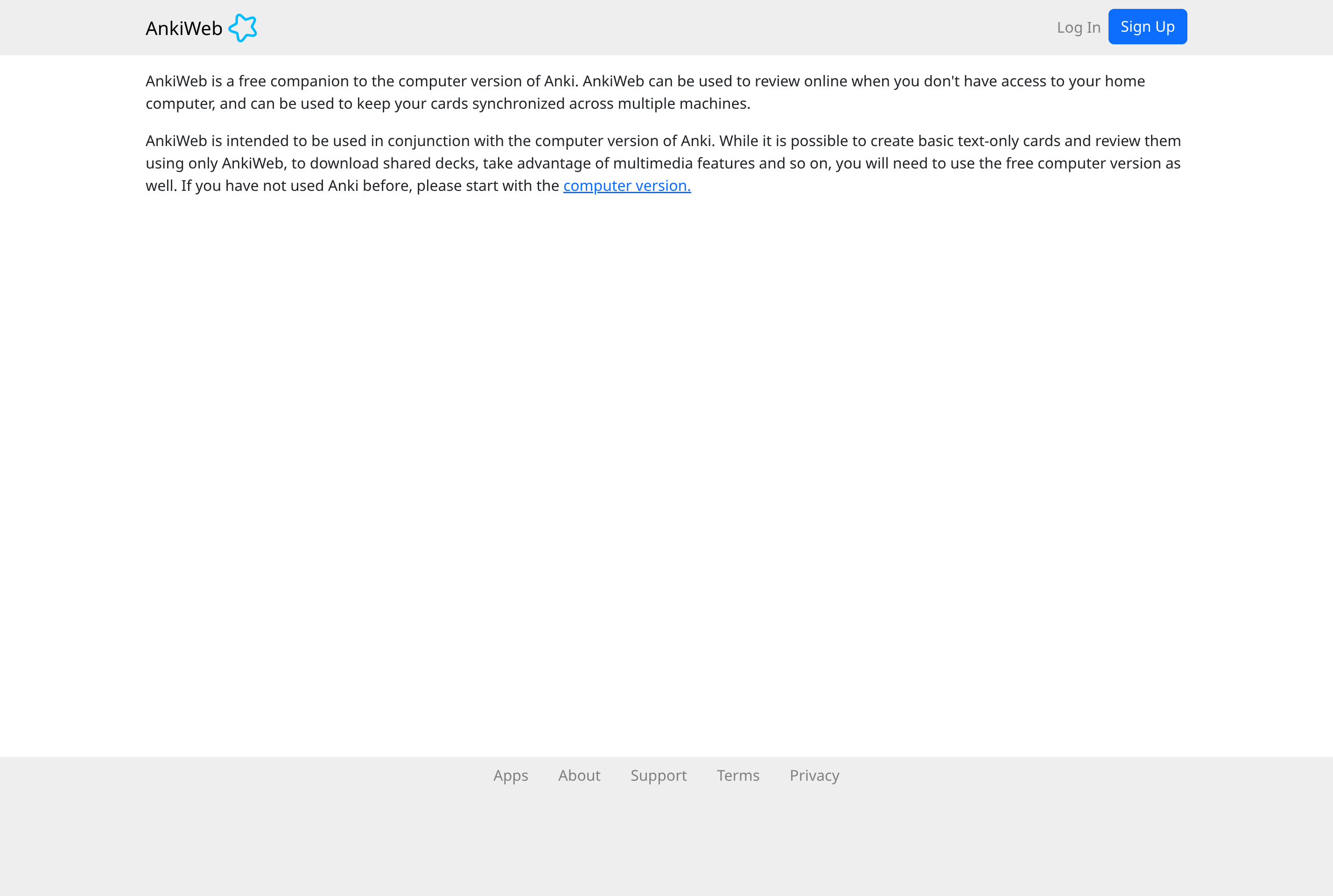 Screenshot of AnkiWeb