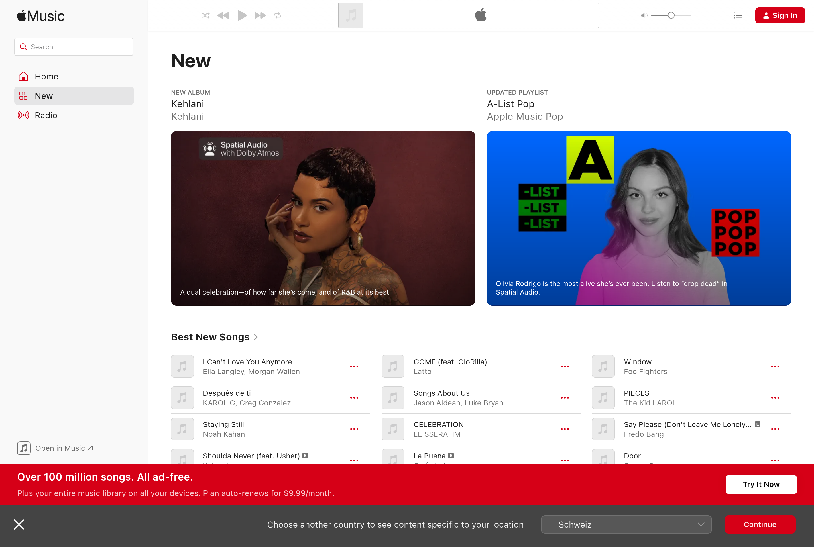 Screenshot of Apple Music
