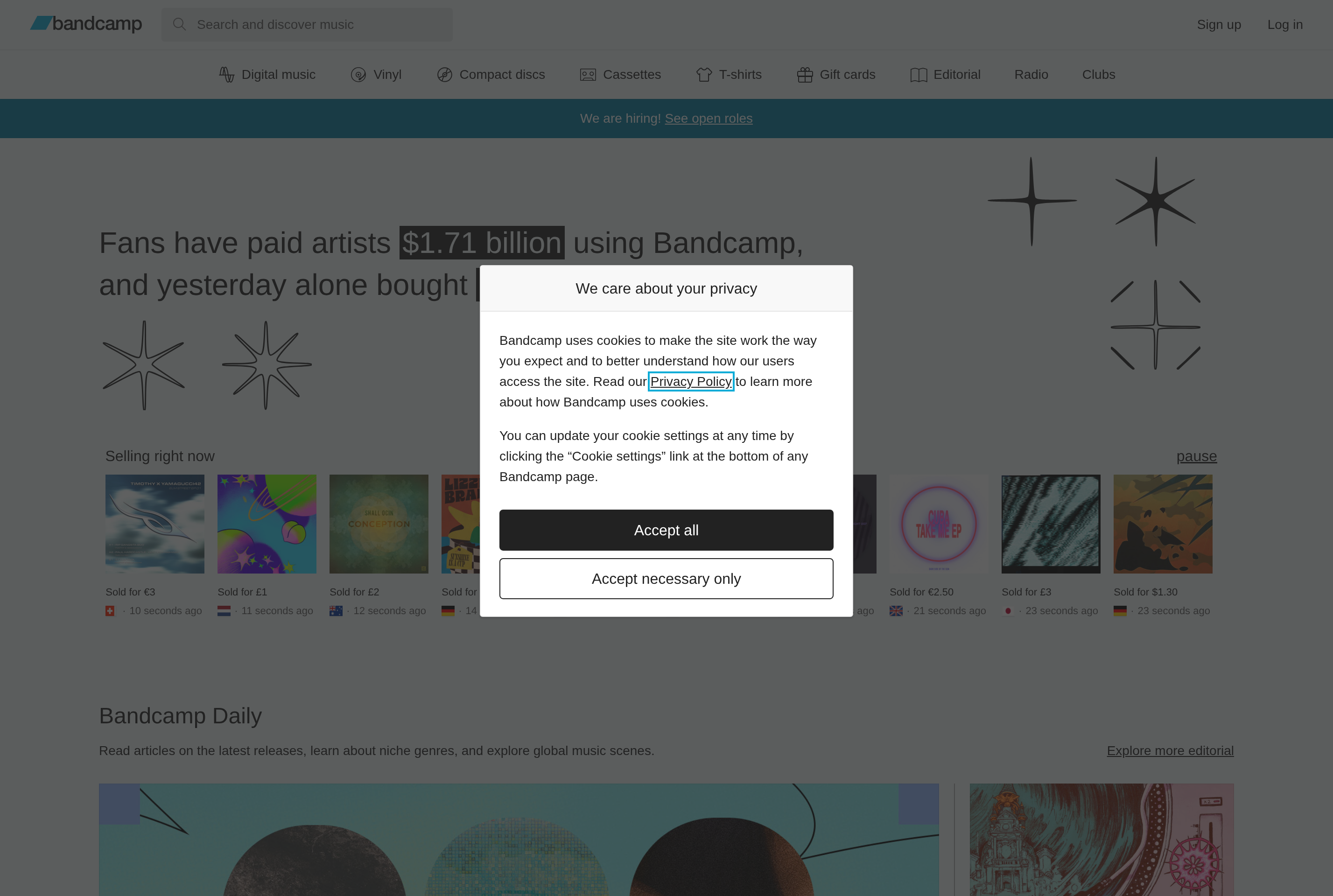 Screenshot of Bandcamp