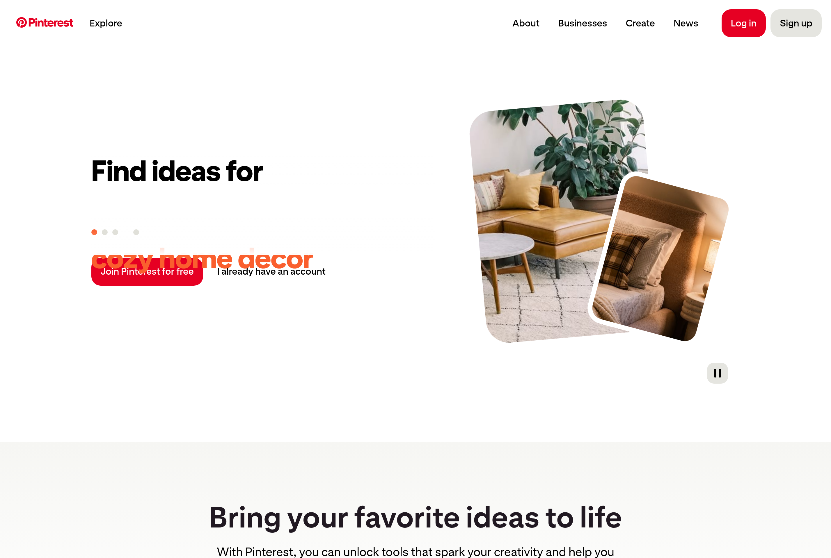 Screenshot of Pinterest